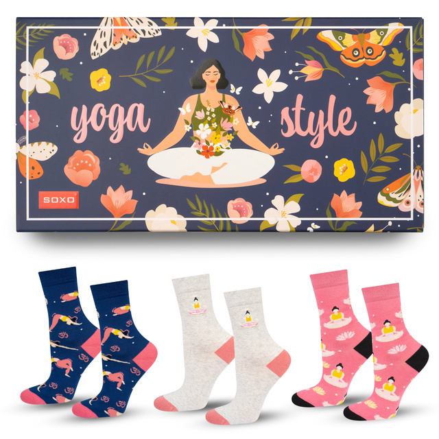 3 Paar von lustigen Socken mit Jogamotiv in einzigartiger Verpackung |  Damensocken | SOXO