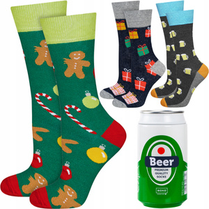 Set mit 2x  Herrensocken mit Weihnachtsmotiv + 1x Herrensocken mit Biermotiv | SOXO