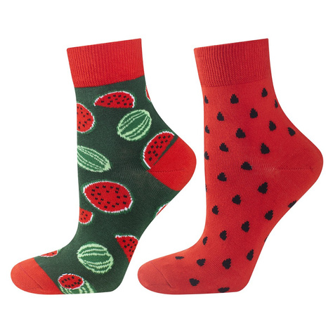 Bunte Set 2x Damen socken SOXO GOOD STUFF Lustige mit Wassermelone und Henne