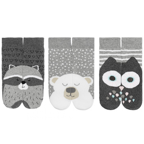 Grau Set 3x Kinder Socken SOXO mit Haustieren warm Frottee