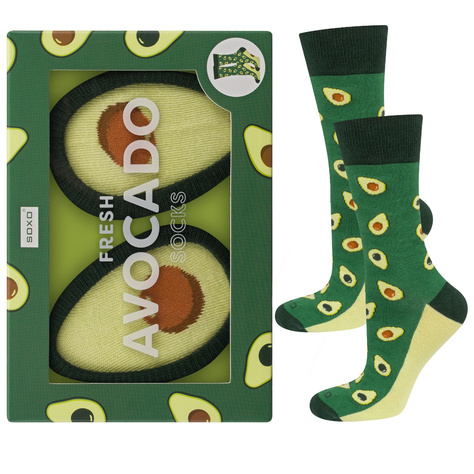 Set 2x SOXO für Damen | SOXO für Herren | Avocado Socken in einer Box | Regenbogen Socken in einer Box | Lustige Socken für Sie | Unisex für Ihn | Perfekt für ein Geschenk 