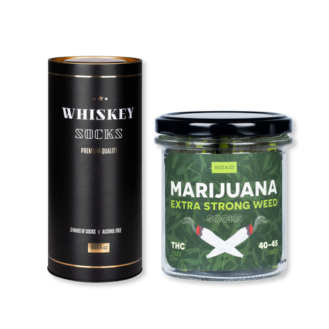 4x Set SOXO Herrensocken | Whisky in einer Tube | Marihuana in einem Glas | als Geschenk für Ihn