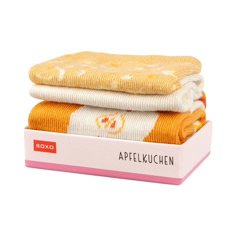 1 Paar von lustigen Socken mit Apfel kuchenmotiv in einzigartiger Verpackung | Damensocken | SOXO