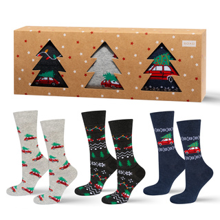 Socken mit Weihnachts Auto-Motiv 3er-Pack