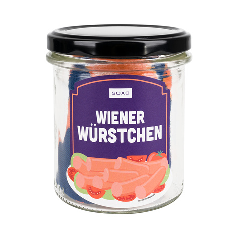 1 Paar von lustigen Socken mit Wurst im einem Glas | Damen-/Herrensocken | SOXO