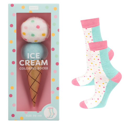 Set mit 2x  Damensocken | Donuts + Eiscreme in einzigartiger Verpackung | SOXO