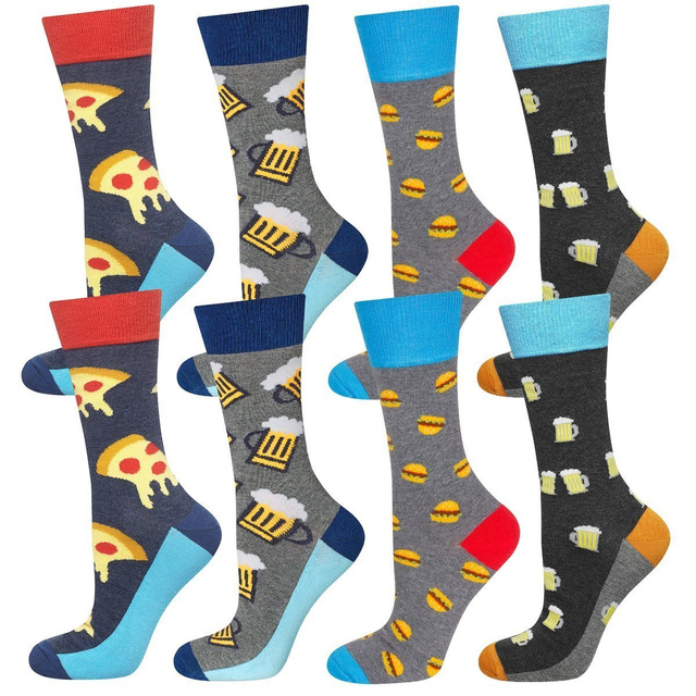 Set mit 4x bunten Herrensocken Bier + Burger + Pizza | SOXO