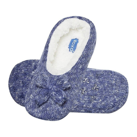 OUTLET Blaue Hausschuhe Damen Ballerinas SOXO gestrickt mit Fell und weicher Sohle