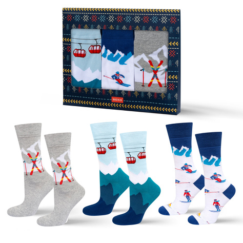 3 Paare von lustige Socken mit Wintersportarten-Motiv in einzigartiger Verpackung | Herrensocken | SOXO