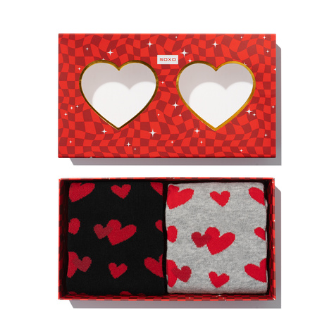 2 Paar von lustige Socken mit Herzmotiv in einzigartiger Verpackung zum Valentinstag | Herrensocken | SOXO