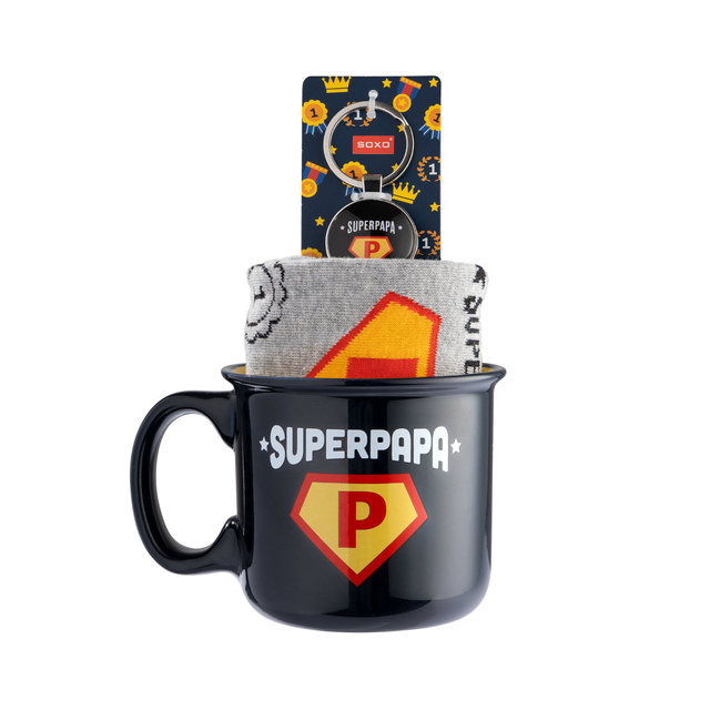 Set Herrensocken Super Papa in einer Tasse mit Schlüsselanhänger