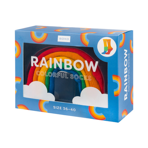 1 Paar von lustigen Socken mit Regenbogenmotiv in einzigartiger Verpackung | Damen-/Herrensocken | SOXO