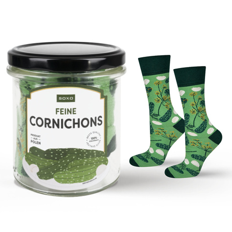 1 Paar lustige Socken mit dem Motiv von Cornichons im einem Glas | Damen-/Herrensocken | SOXO