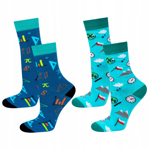 Bunte Set 2x Kinder Socken SOXO Geographie Mathe