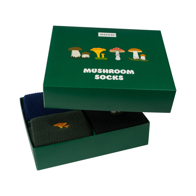 4 Paar von lustigen Socken mit Pilzmotiv in einzigartiger Verpackung | Herrensocken | SOXO