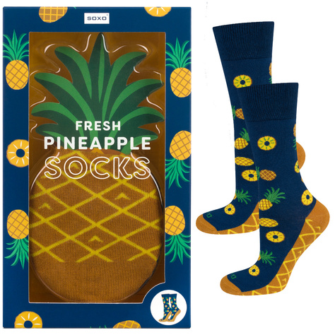 Set mit 2x  Damen-/Herrensocken | Ananas + Avocado in einzigartiger Verpackung | SOXO