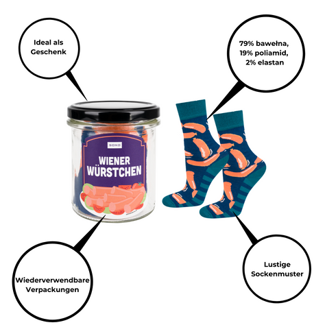 1 Paar von lustigen Socken mit Wurst im einem Glas | Damen-/Herrensocken | SOXO