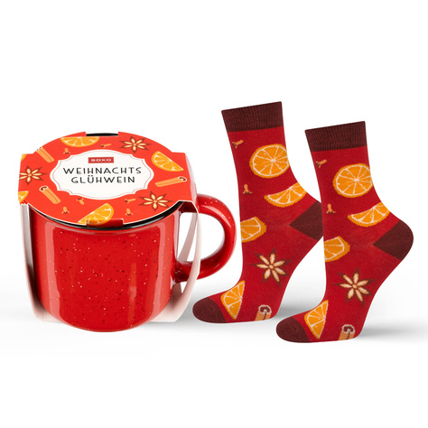 1 Paare von lustigen Socken mit Glühweinmotiv in a mug Verpackung | Damensocken | SOXO