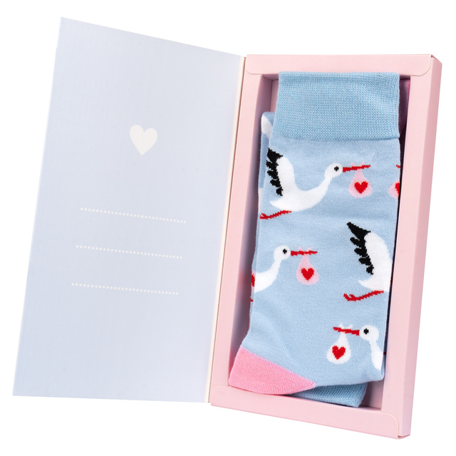 2 Paar lustige Socken mit Storchmotiv - Geschenk für die Hebamme