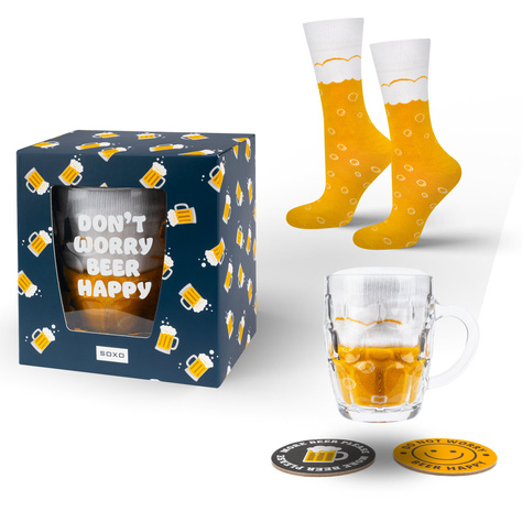 1 Paar von lustigen Socken mit Bierkrugmotiv in einzigartiger Verpackung | Herrensocken | SOXO