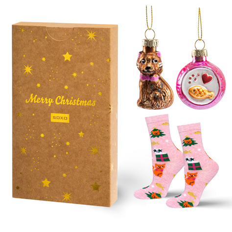 Set mit 1x lustige Socken + Weihnachtskugeln in einzigartiger Verpackung | Damensocken | SOXO