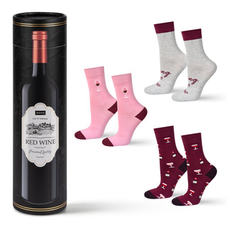 Socken mit Rotwein-Motiv 3er-Pack