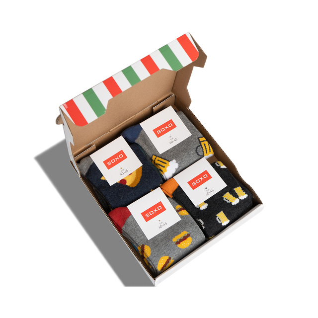 4 Paar von lustigen Socken mit Pizzamotiv einzigartiger Verpackung| Herrensocken | SOXO
