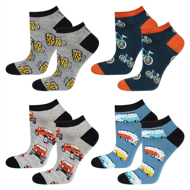 Set mit 4x bunten Kurze Herrensocken Bus + Fahrrad + Bier | SOXO