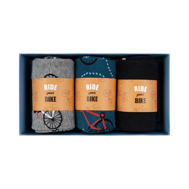  3 Paar von lustigen Socken mit Fahrradmotiv in einzigartiger Verpackung | Herrensocken | SOXO