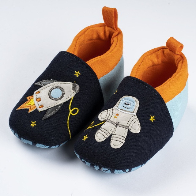 Marineblau Babyhauschuhe SOXO mit Astronaut und Rakete