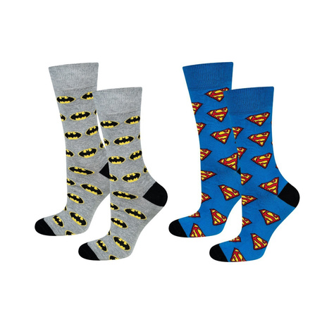 Set mit 2x lustigen Herrensocken Batman + Superman DC COMICS  | SOXO 