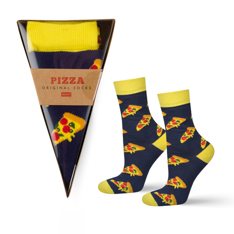 1 Paar von lustigen Socken mit Pizzamotiv in einzigartiger Verpackung | Damen-/Herrensocken | SOXO