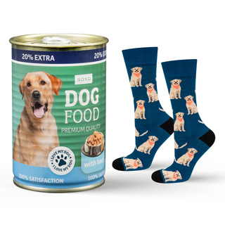 Socken mit Labrador-Motiv in Dose