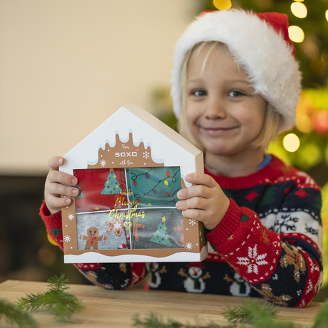 4 Paar von lustigen Socken mit Weihnachtsmotiv in einzigartiger Verpackung | Damensocken | SOXO