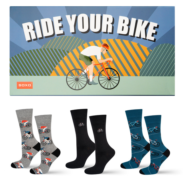  3 Paar von lustigen Socken mit Fahrradmotiv in einzigartiger Verpackung | Herrensocken | SOXO