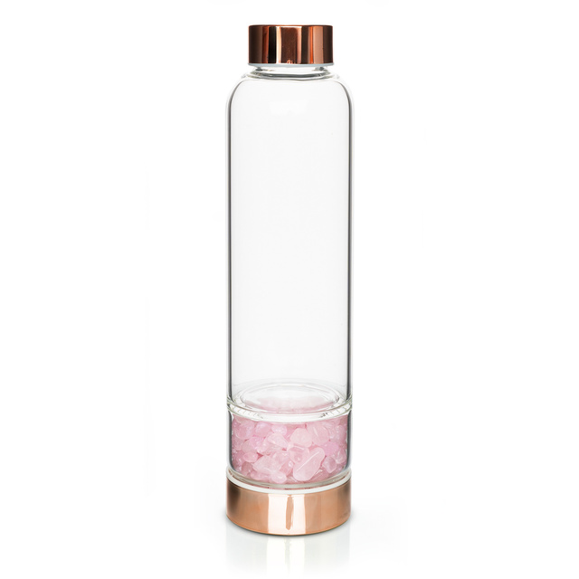 Glasflasche mit Rosenquarz 450 ml