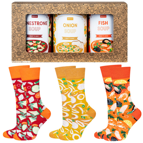 Bunte Set 3x Herrensocken SOXO GOOD STUFF Dosensuppen Lustige Geschenk 