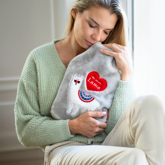 Wärmflasche mit Lamabezug 1,8 l