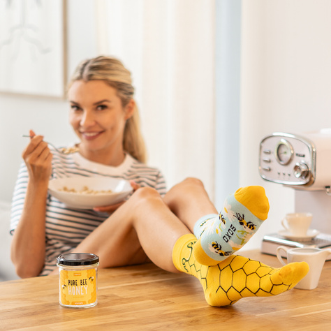 1 Paar von lustigen Socken mit Bienenhonigmotiv im einem Glas | Damen-/Herrensocken | SOXO