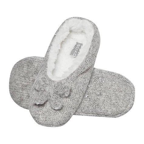 OUTLET Grau Hausschuhe Damen Ballerinas SOXO gestrickt mit Fell und weicher Sohle